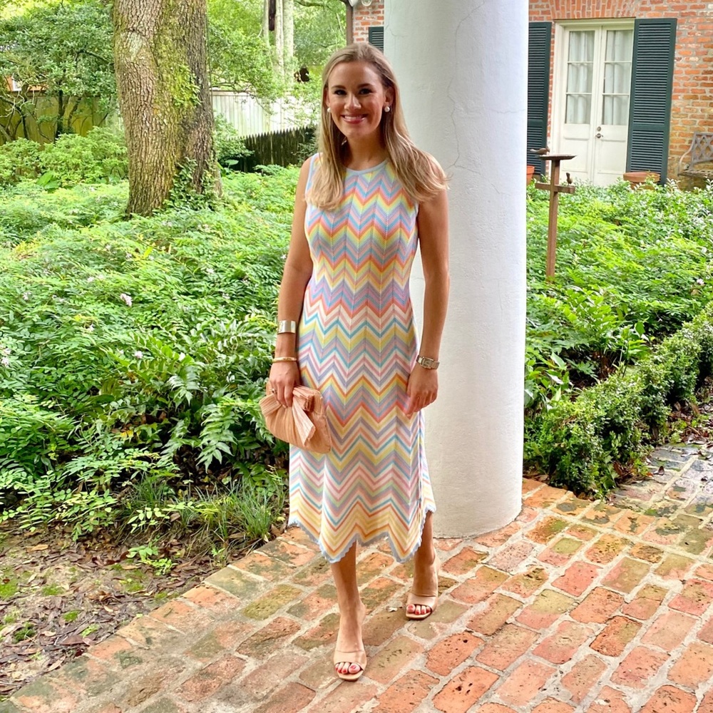 Shoshanna Multicolor Chevron Midi Dress